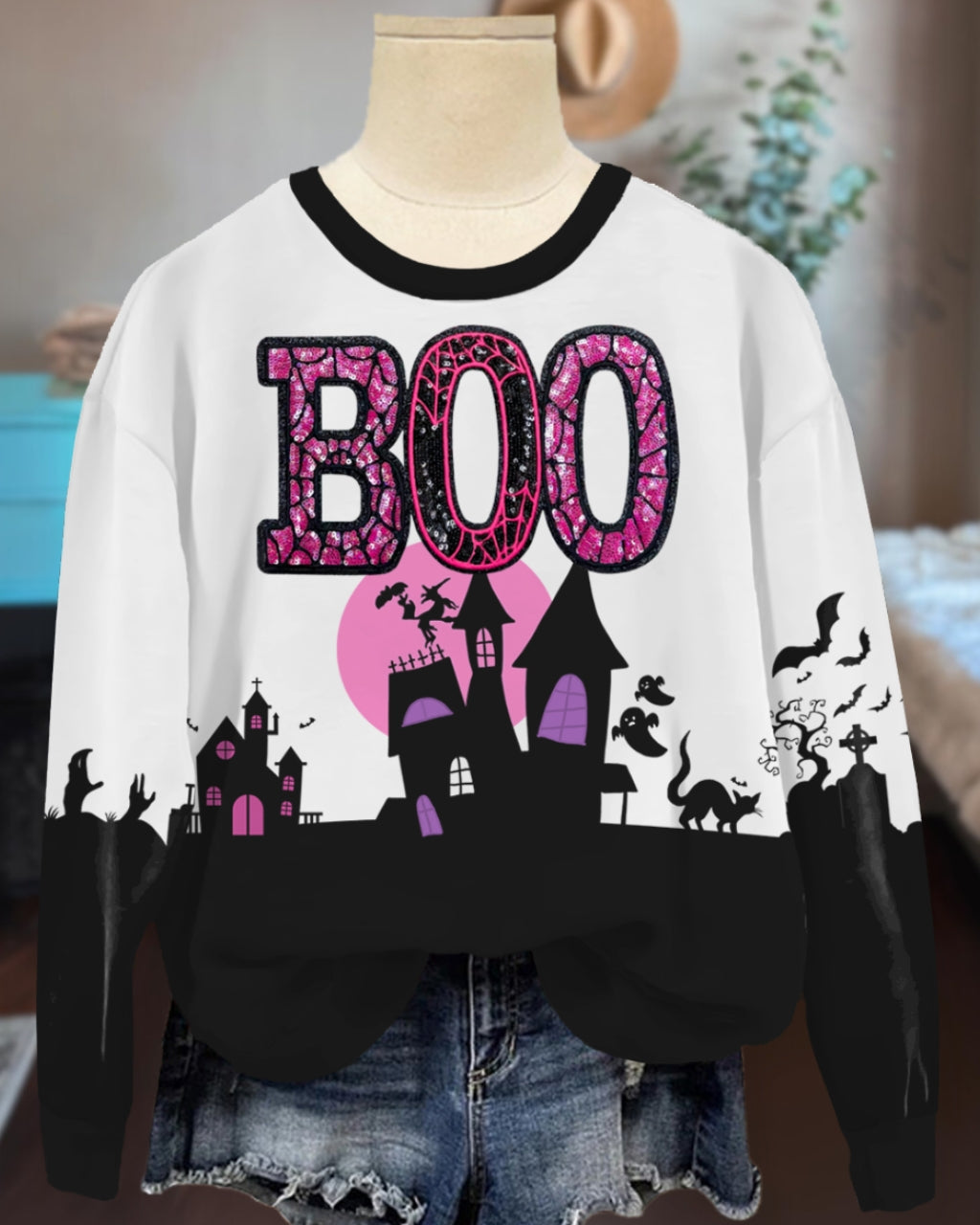 Chic Boo Castle Graphic Sweatshirt