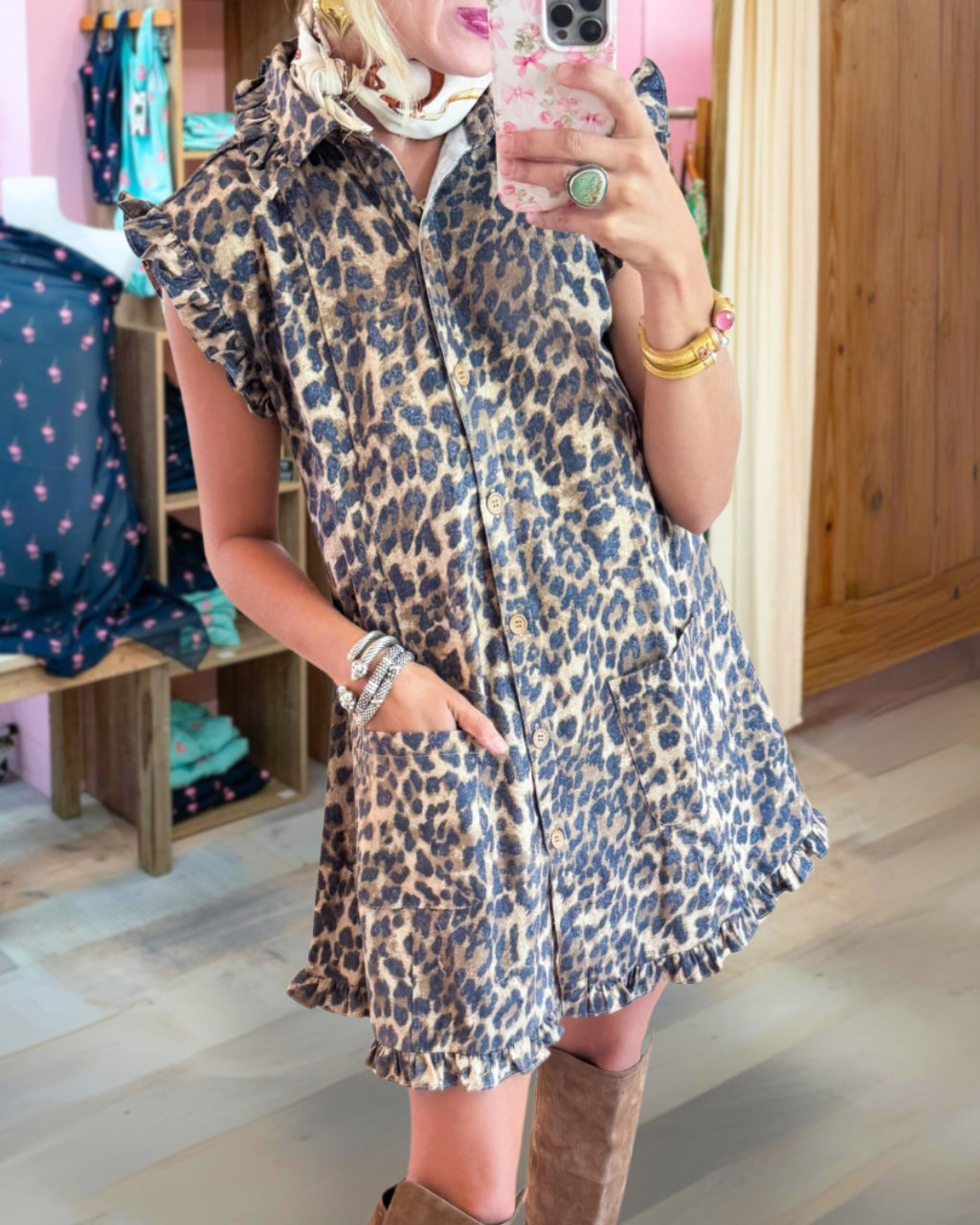 Ruffle Hem Leopard Dress
