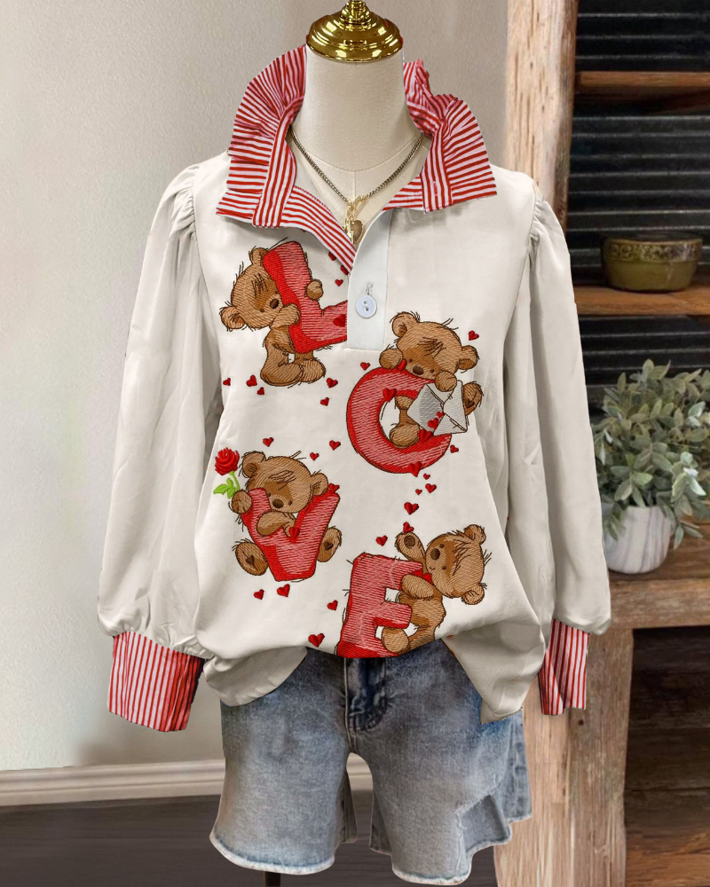 LOVE Bear Embroidered Blouse