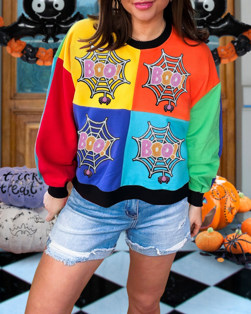 Cute Boo Spider Web Sequin Sweatshirt