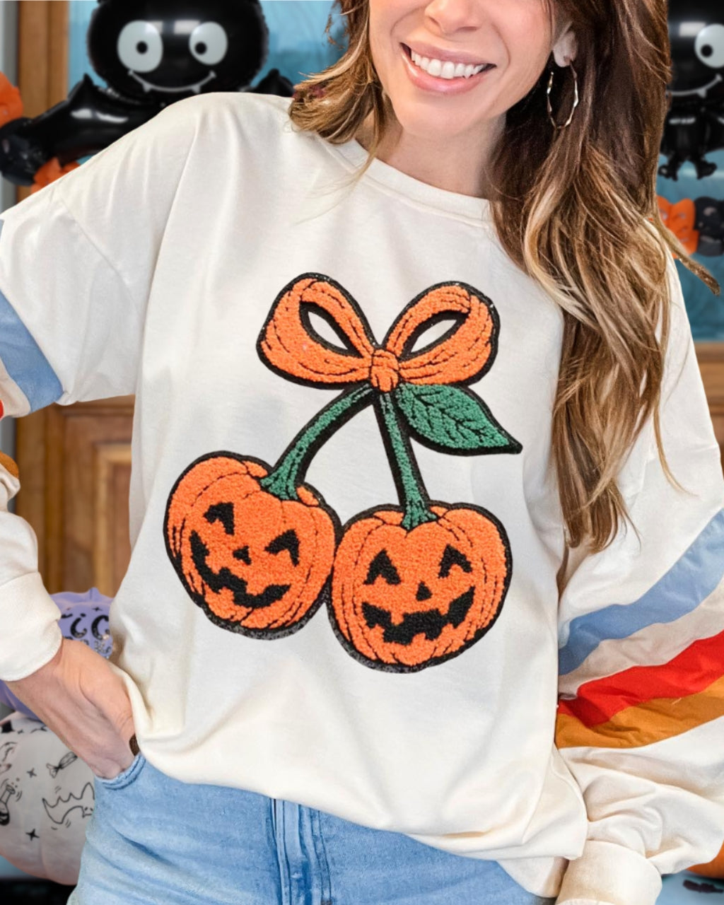 Embroidered Cherry Pumpkin Pullover