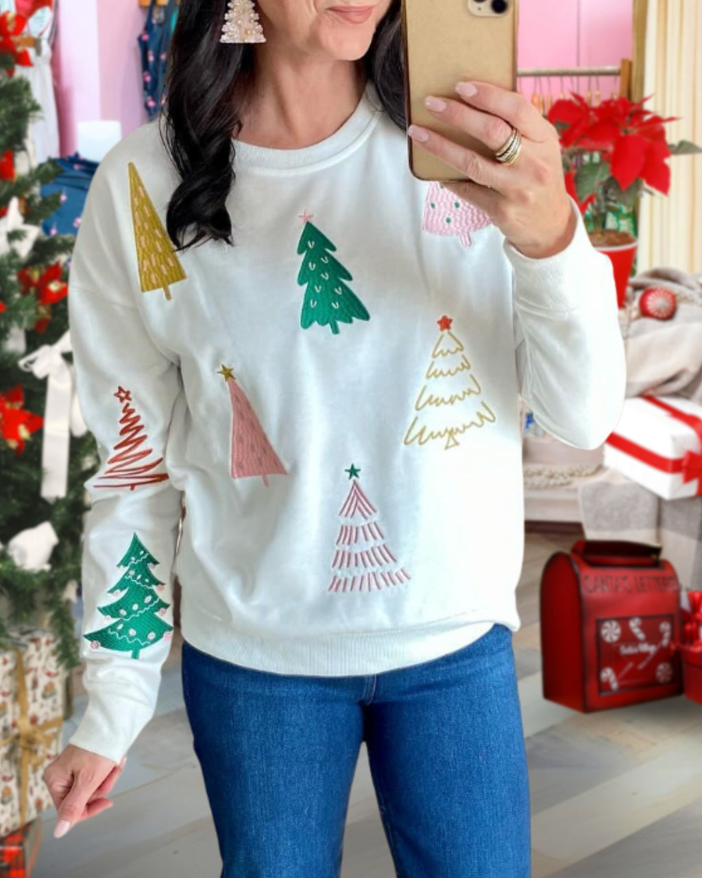 Cozy Embroidered Christmas Tree Sweatshirt