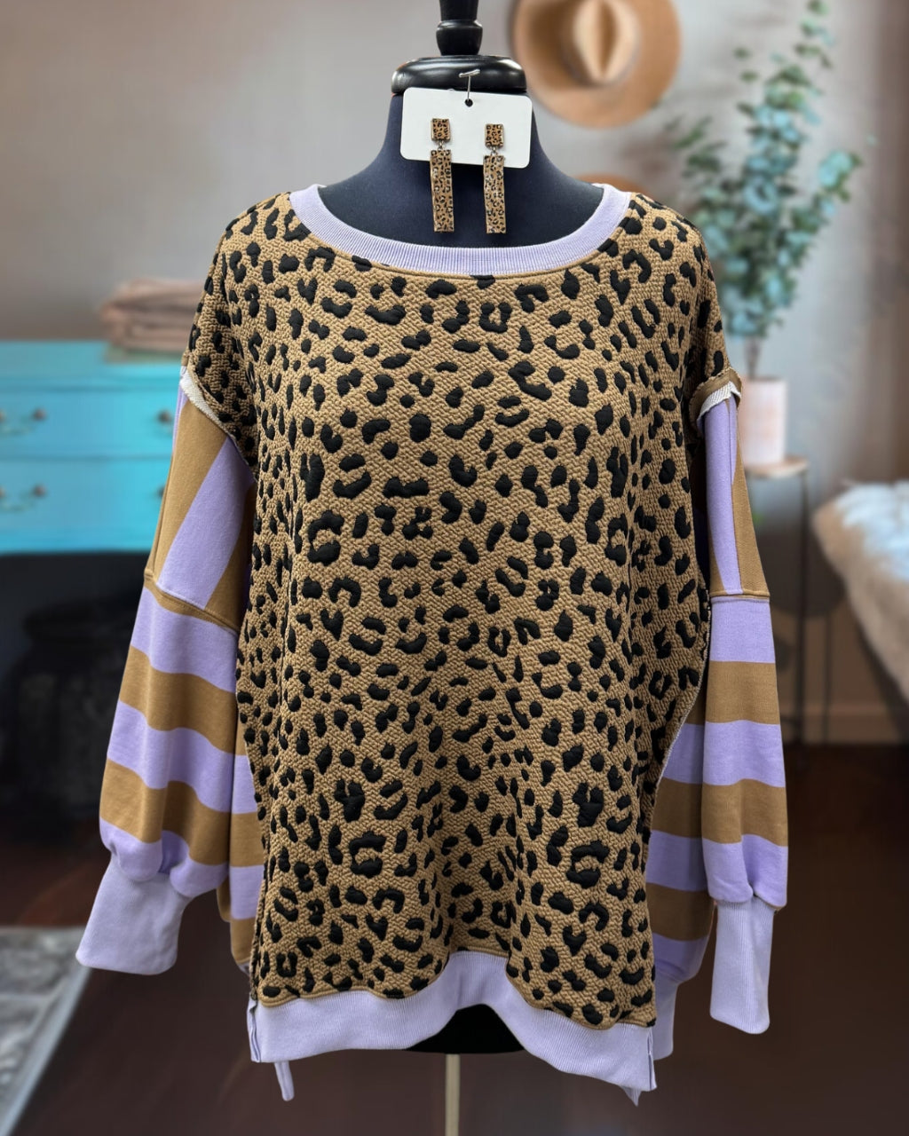 Leopard Stripe Mix Pullover