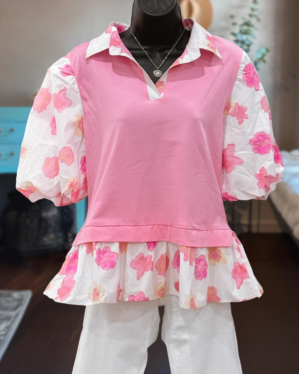 Floral Bubble Sleeve Top