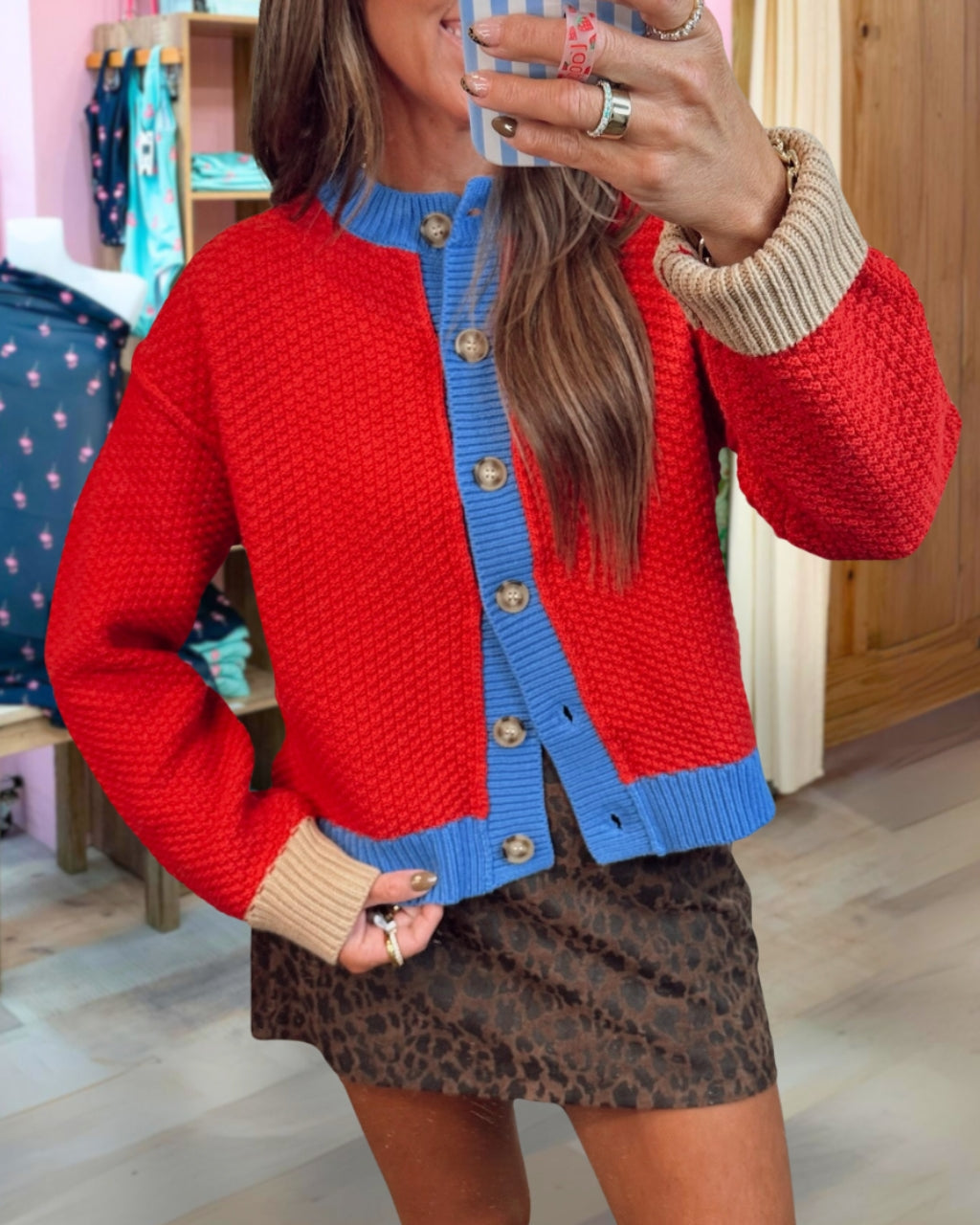 Chic Textured Contrast Cardigan