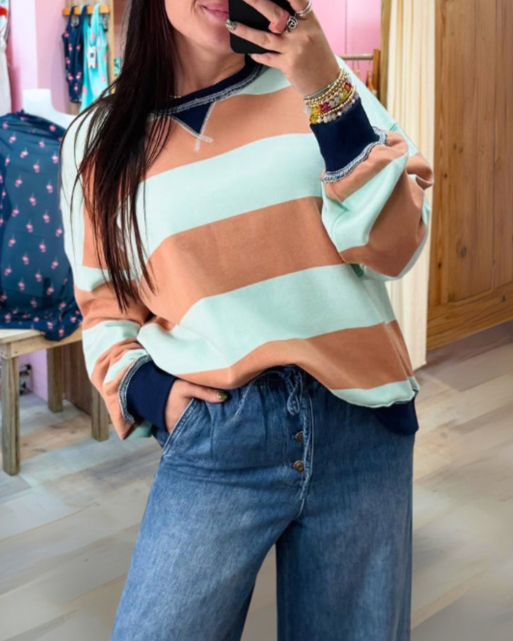Chic Color Block Stripe Sweatshirt