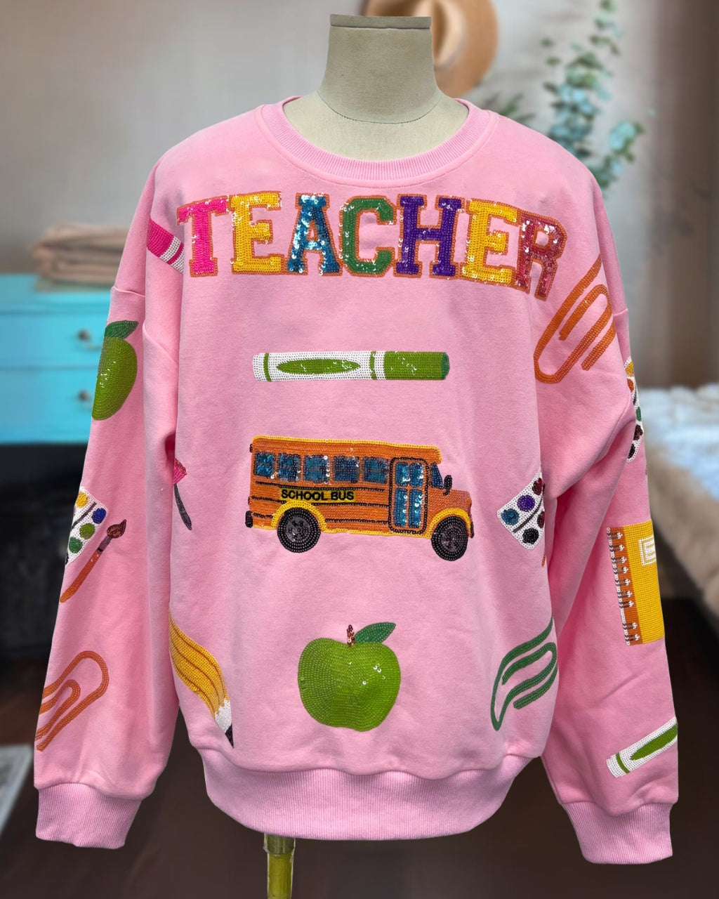 Colorful Teacher Sequin Pullover