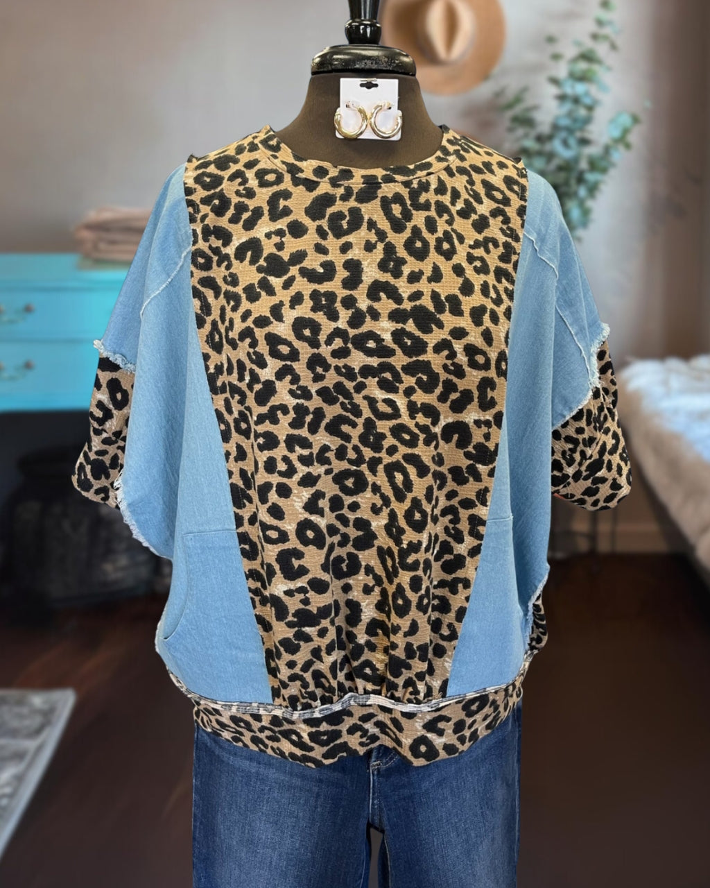 Leopard Denim Mashup Top