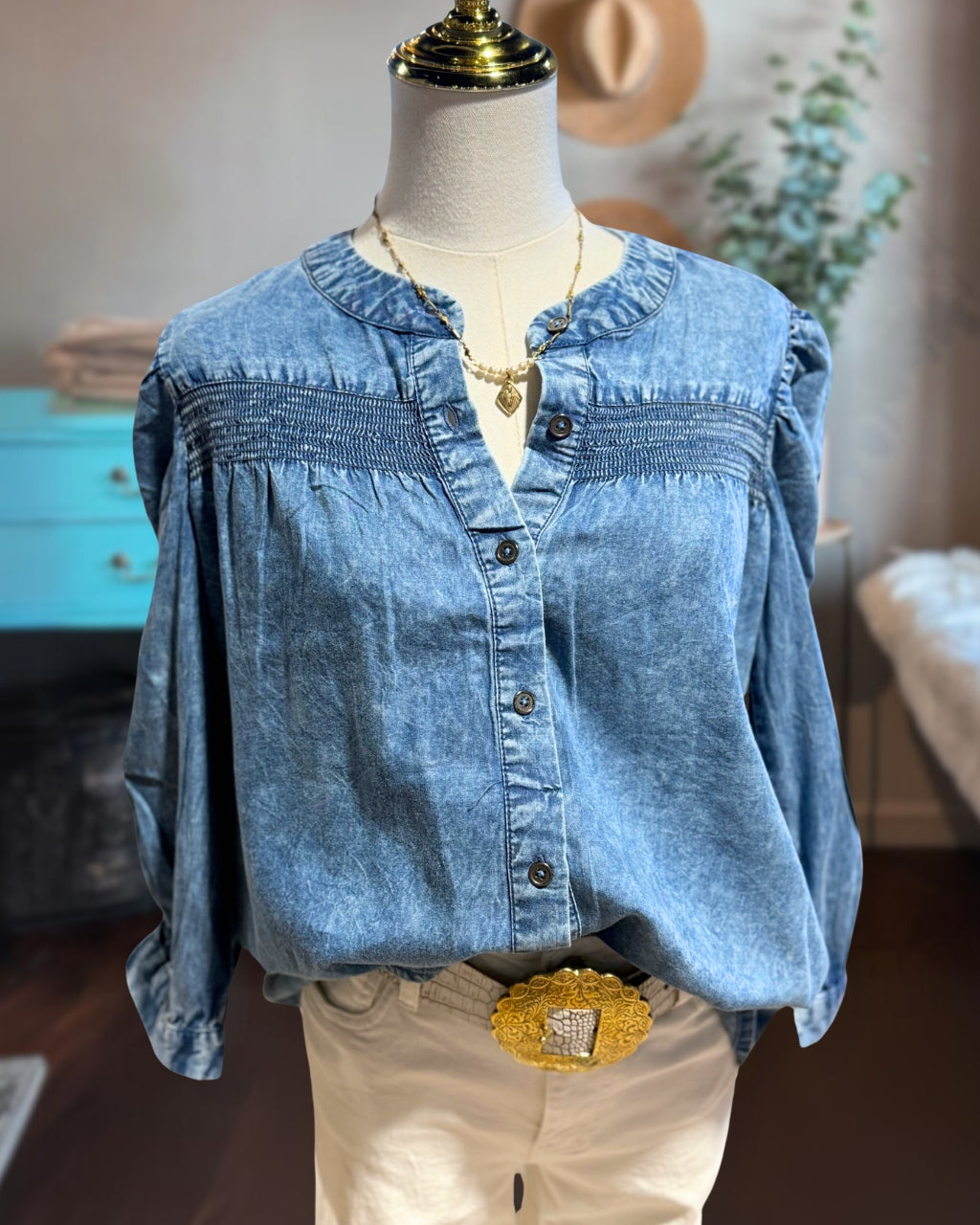 Chic Smocked Denim Top