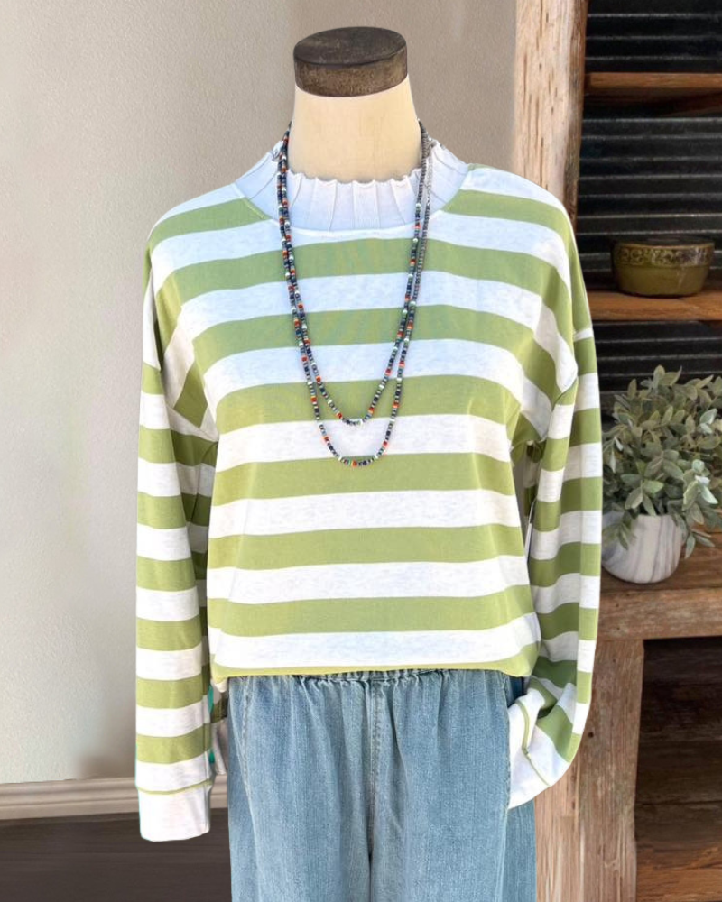 Classic Striped Pleated Neck Top