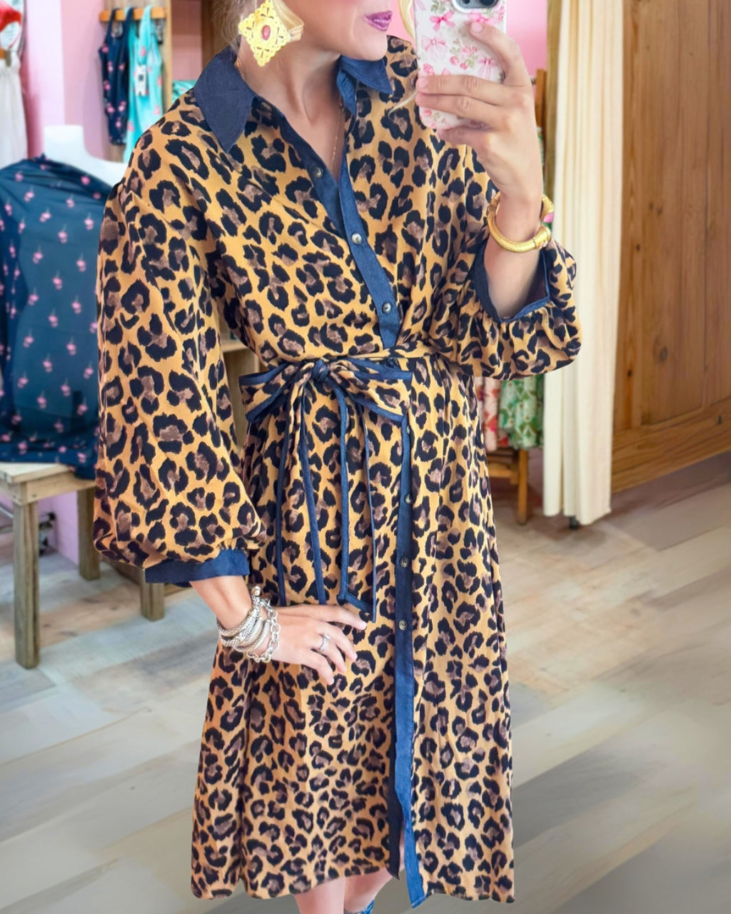 Leopard Contrast Satin Dress