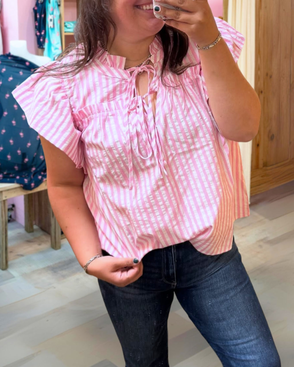 Stripe Ruffle Playful Blouse
