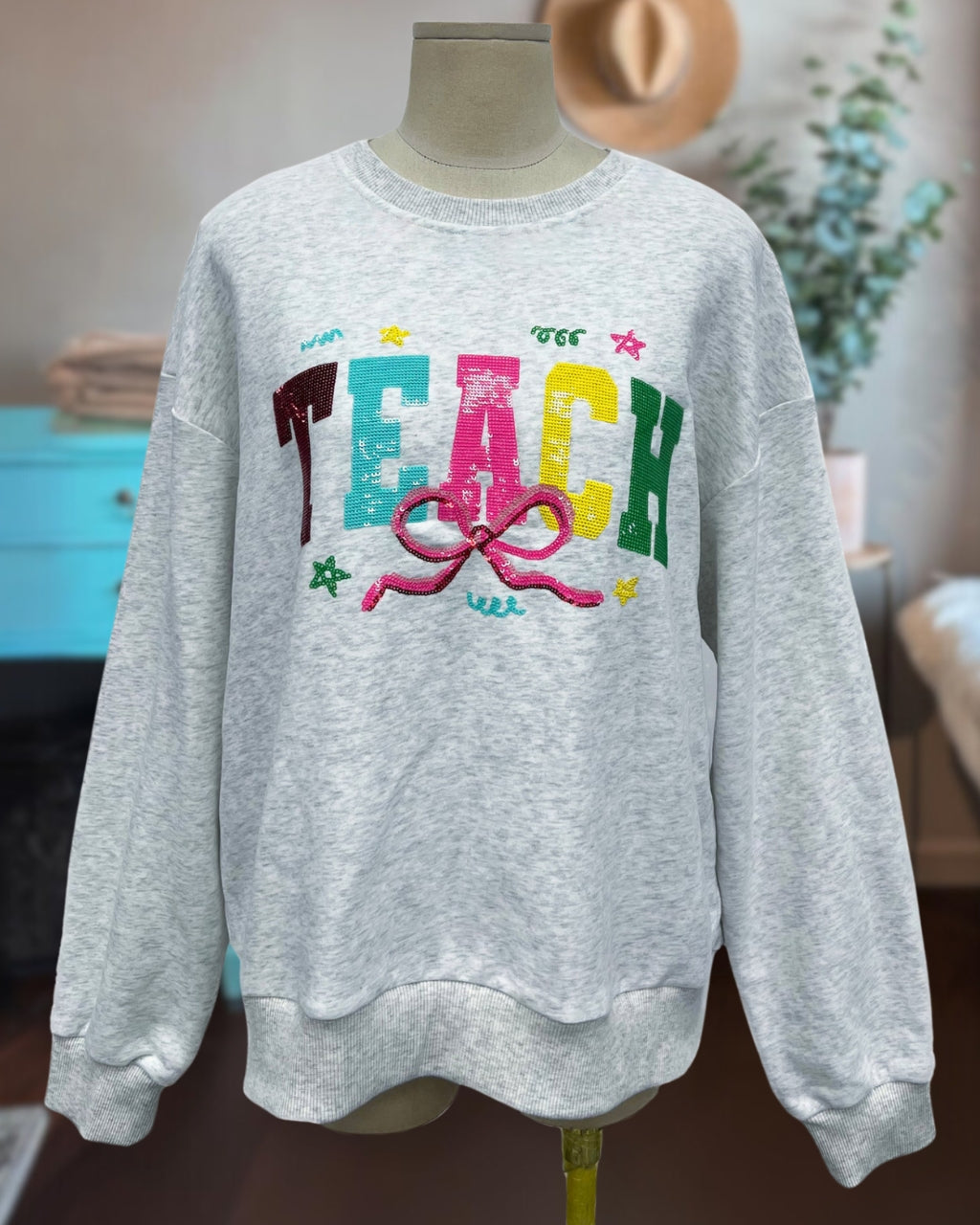 Jeweled TEACH Sequin Pullover