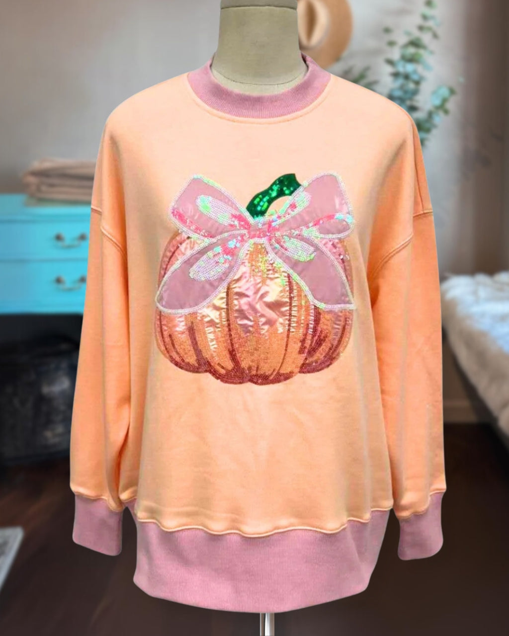 Bow Pumpkin Sequin Pullover