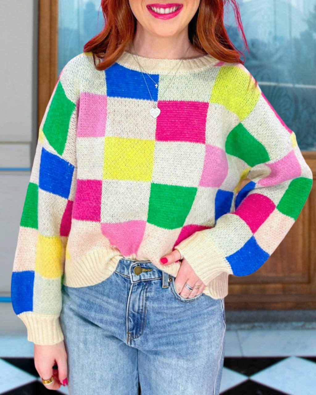 Joyful Checker Crew Sweatshirt