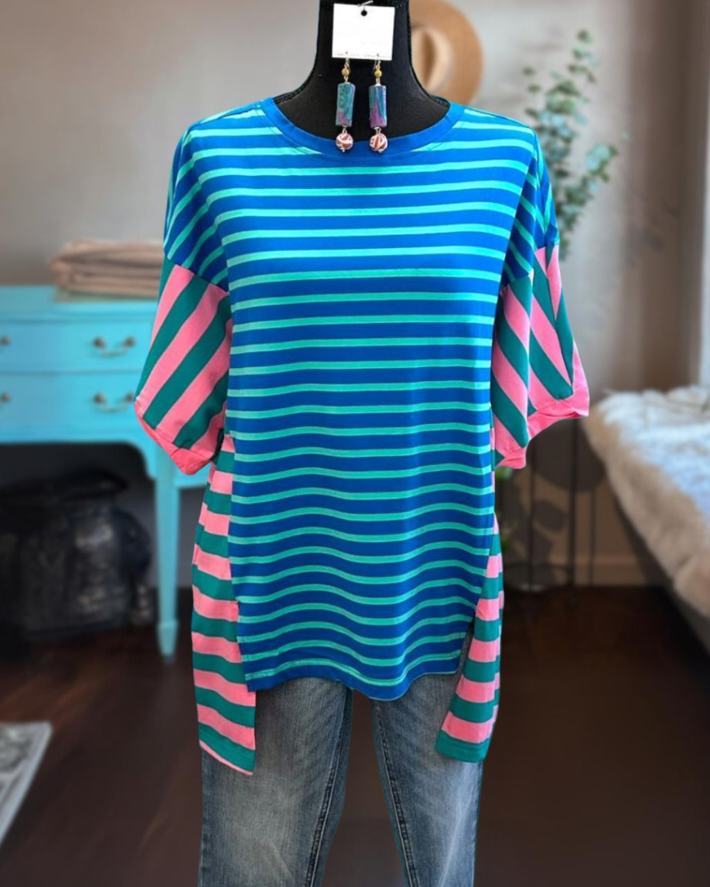 Vibrant Color Blocked Stripe Tee