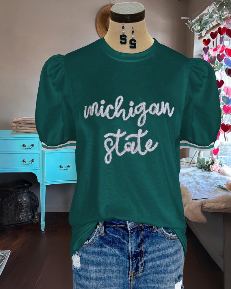 Michigan State Embroidered Top