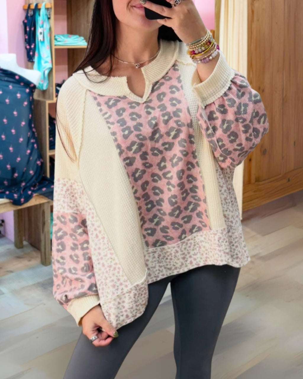 Leopard Floral Waffle Top