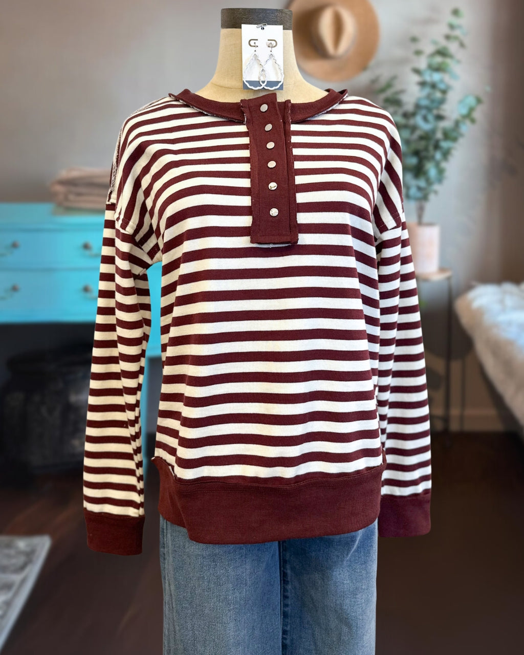 Casual Striped Henley Top