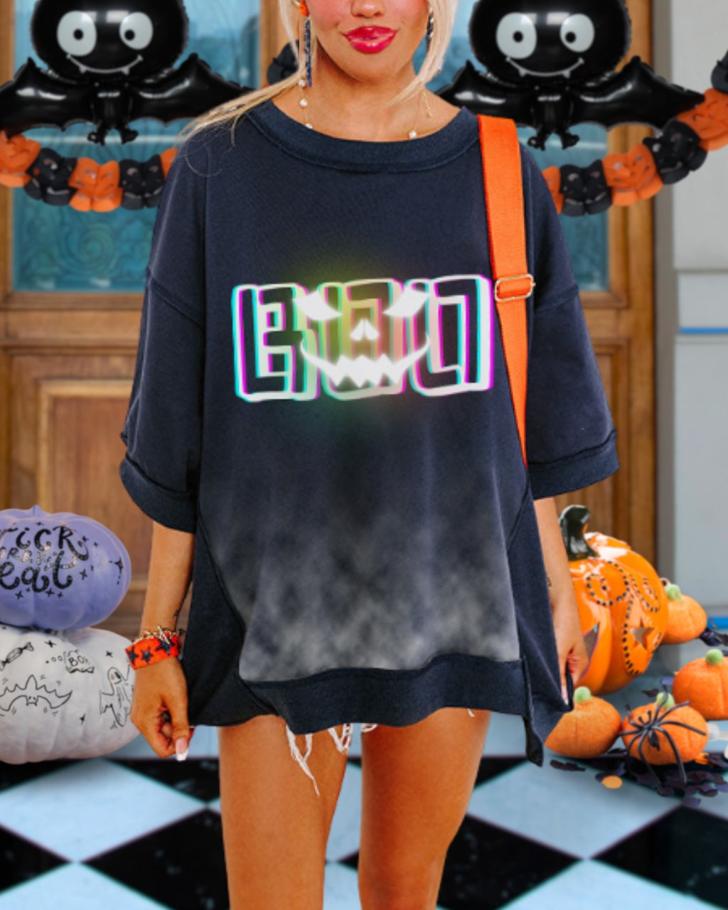 Fun Neon Pumpkin Boo Smoke Halloween Top