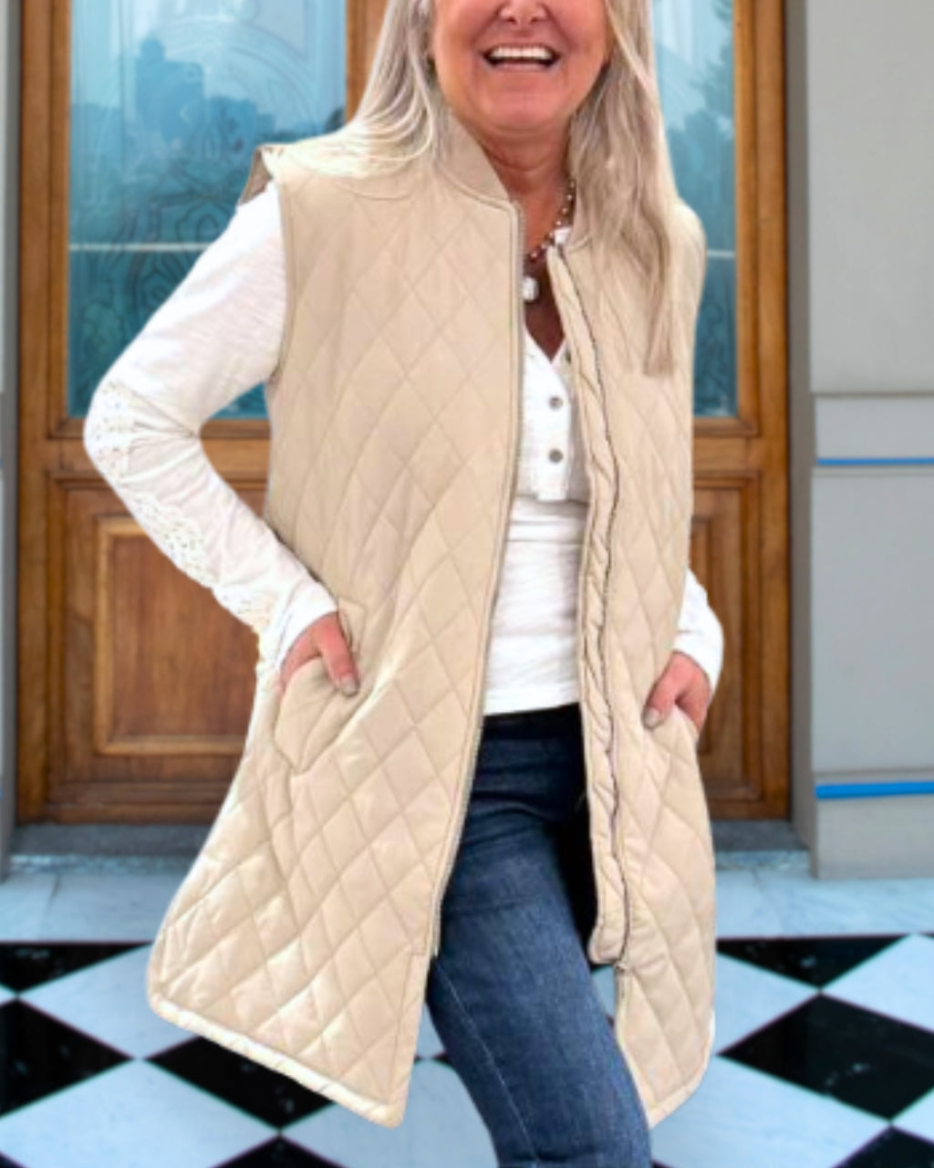 Chic Quilted Sleeveless Long Jacket