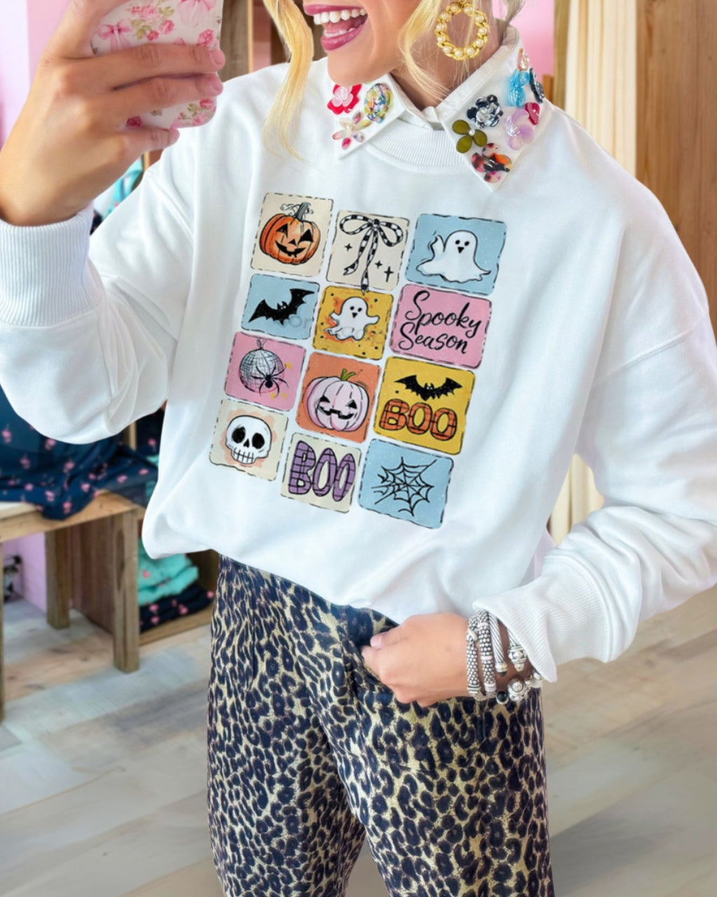 Fun Whimsy Halloween Print Sweatshirt