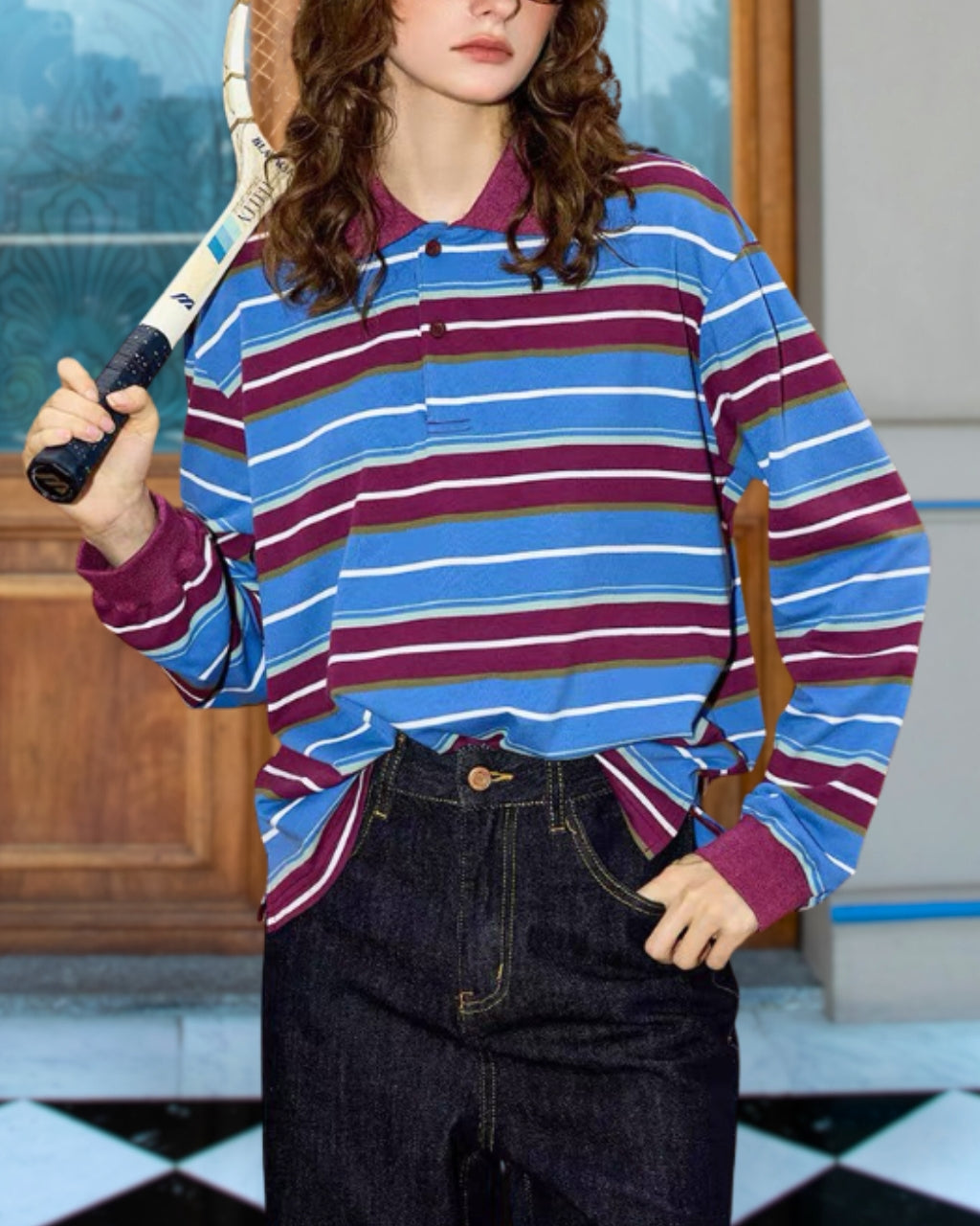 Sporty Stripe Polo Sweatshirt