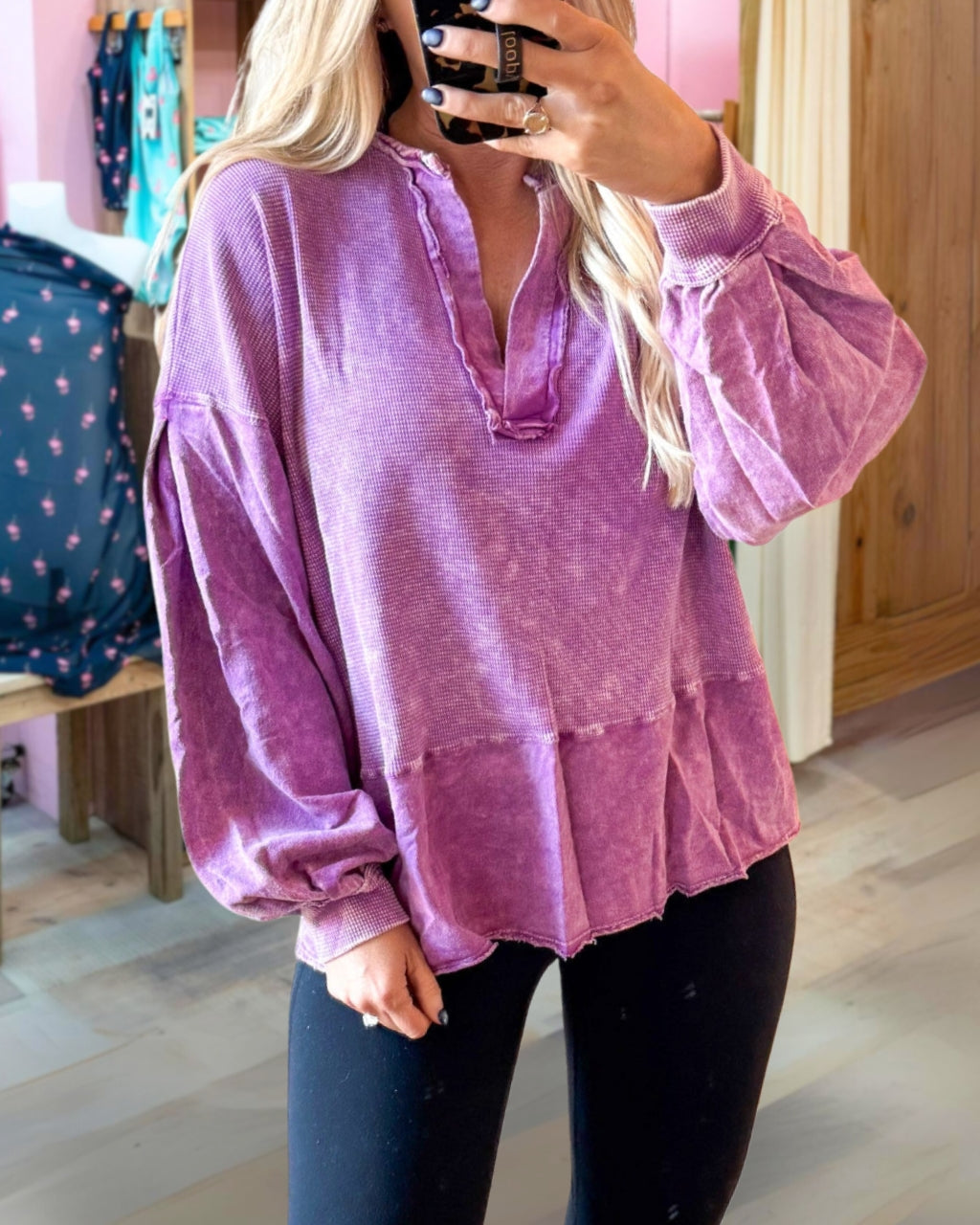 Distressed Waffle Patchwork Sweatshirt
