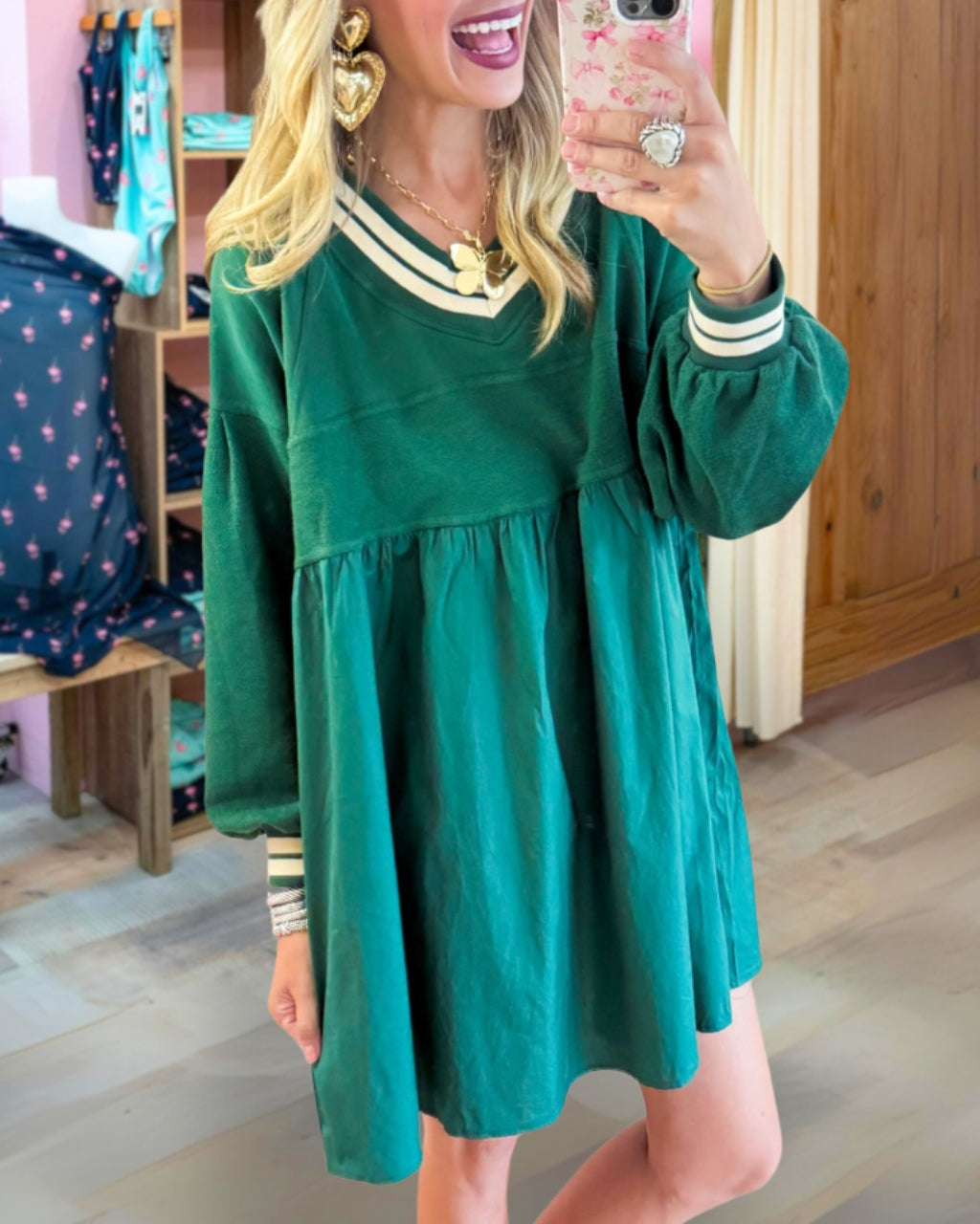 Retro Varsity Babydoll Mini Dress