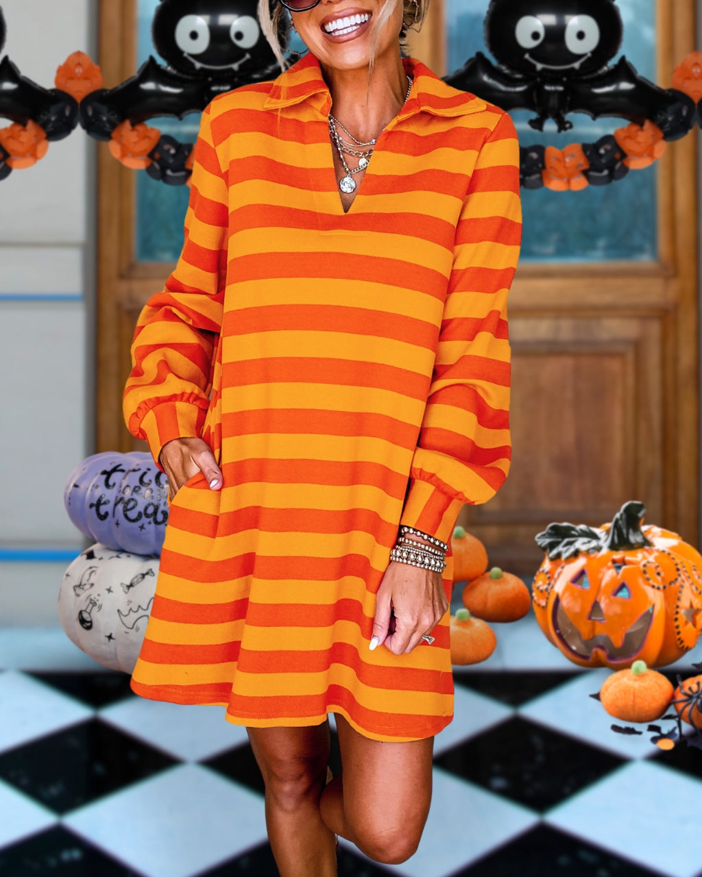 Fun Halloween Striped Collar Dress