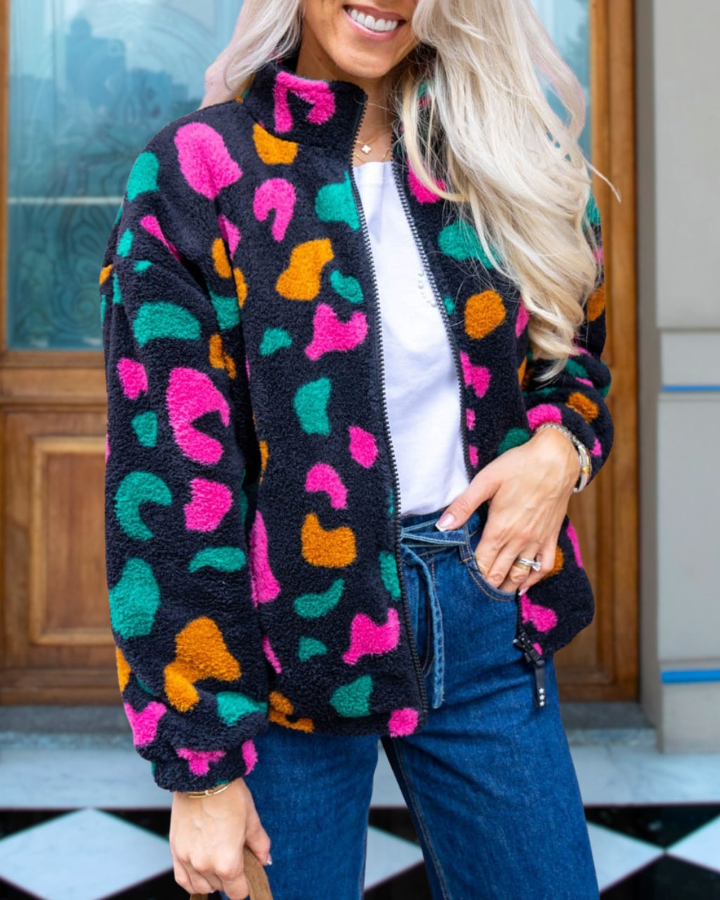 Fun Woolen Leopard Print Jacket