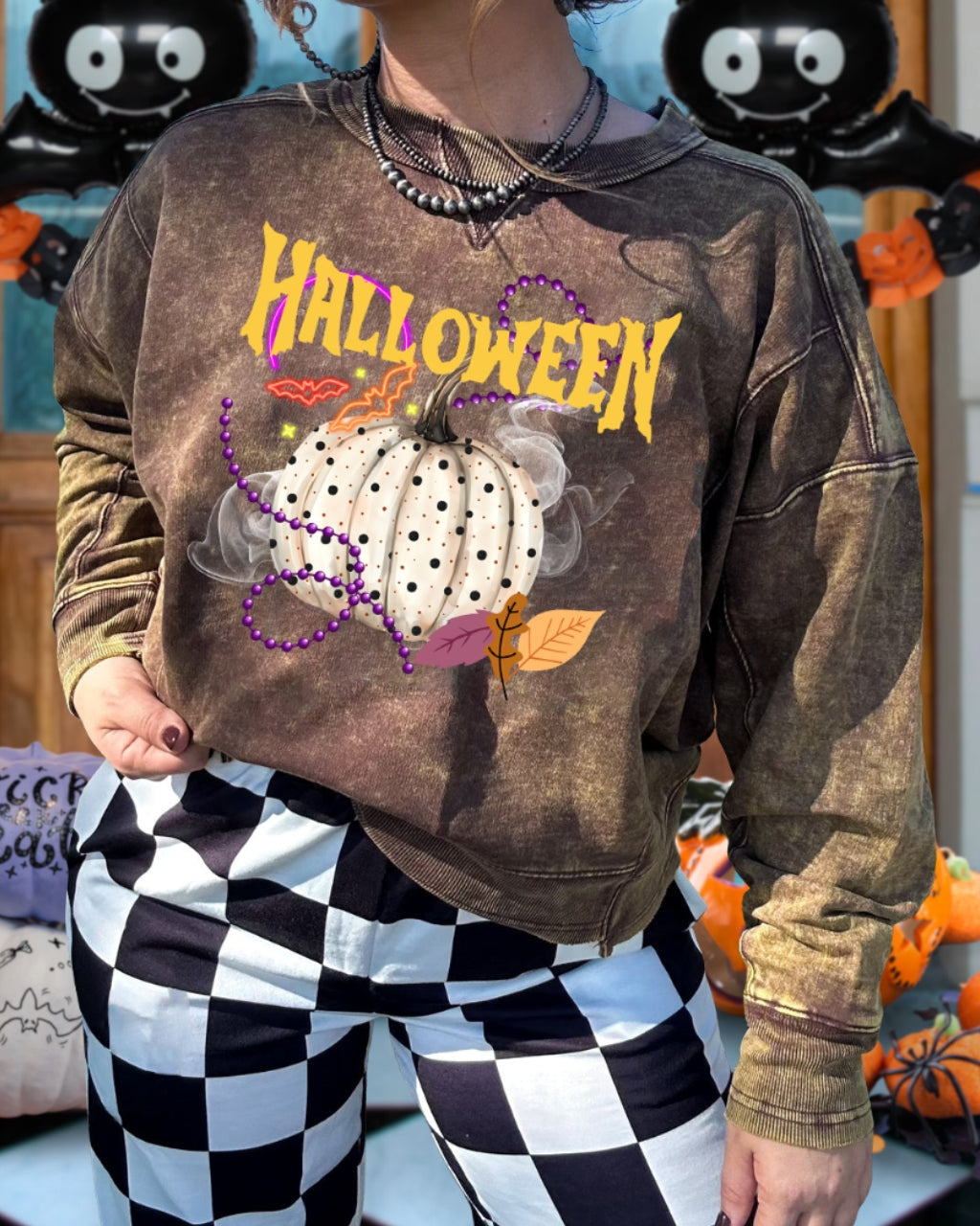 Halloween Polka Dot Pumpkin Chain Pullover