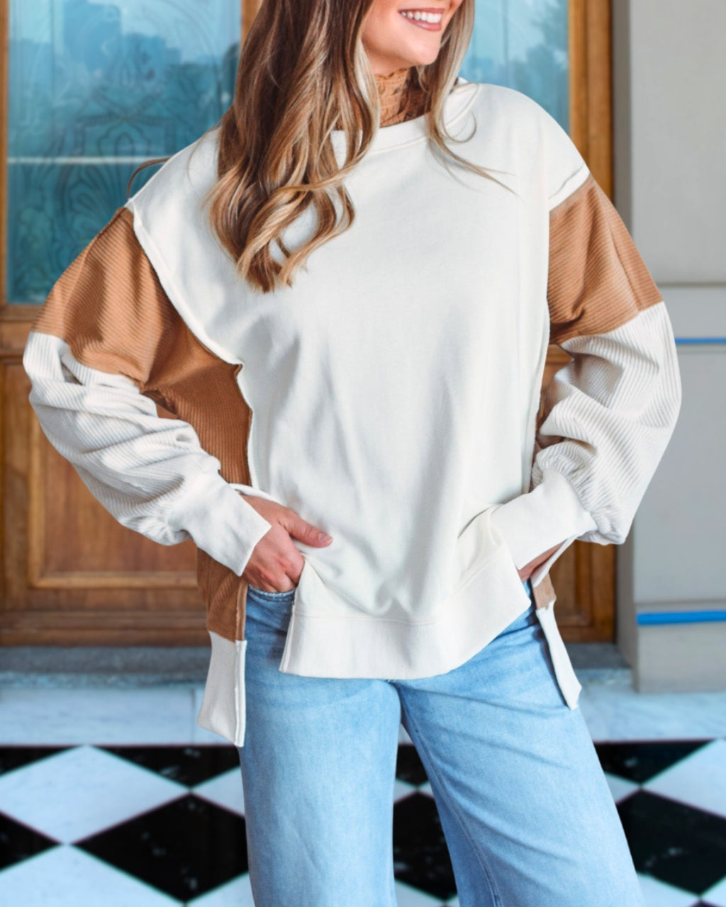 Chic Contrast Sleeve Pullover