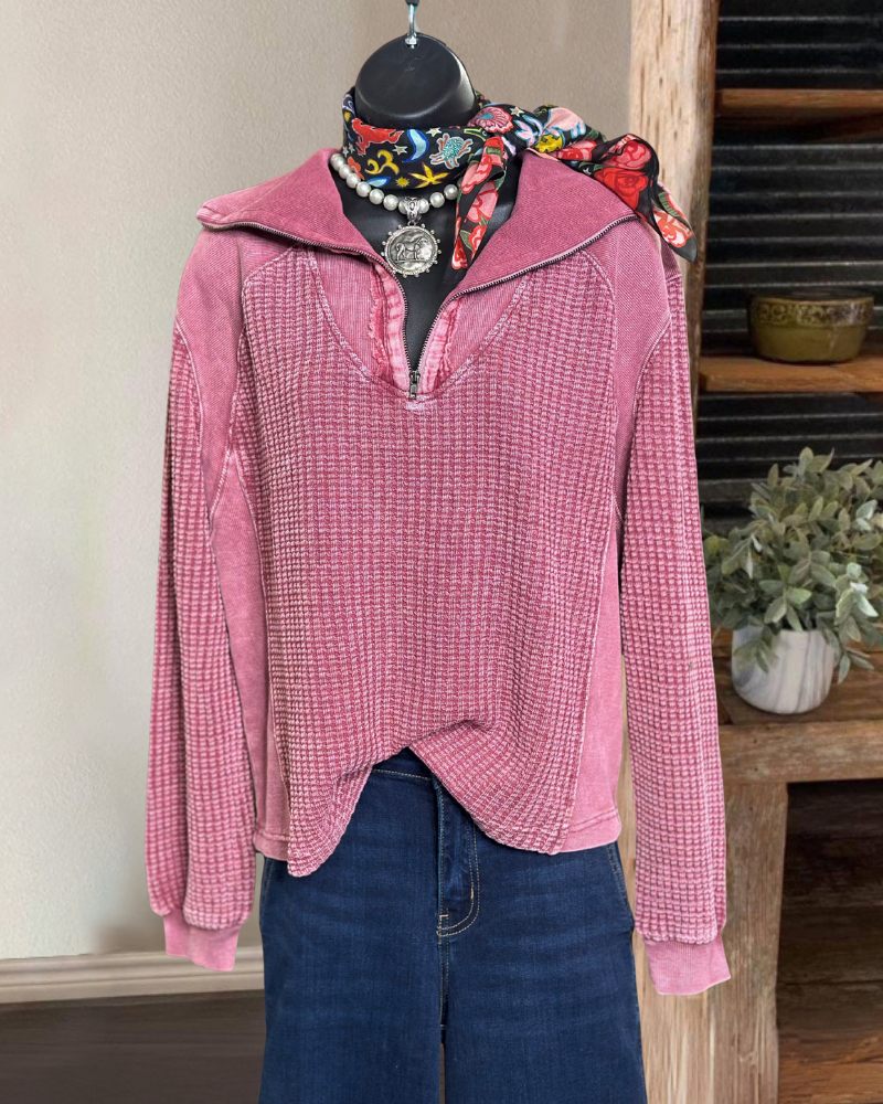 Minimalist Waffle Half-Zip Pullover