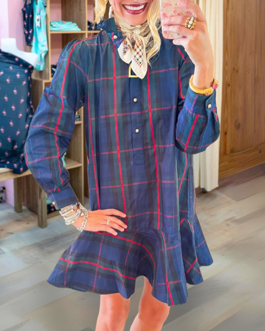 Trendy Plaid Ruffle Collar Mini Dress