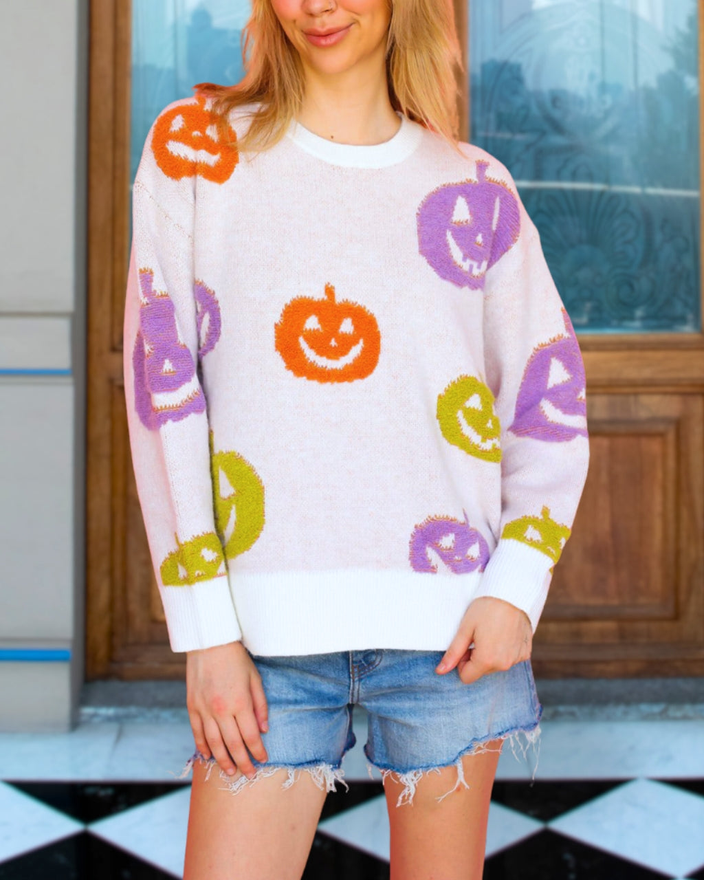 Embroidered Pumpkin Halloween Sweater