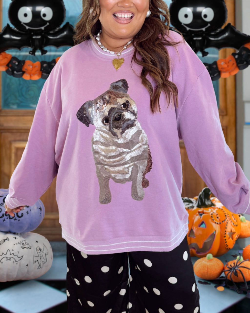 Lively Sequin Pug Fashion Sweatshirt