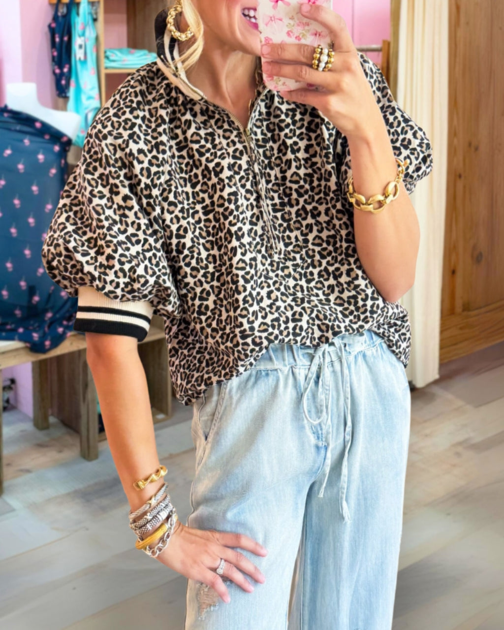 Leopard Half Zip Top
