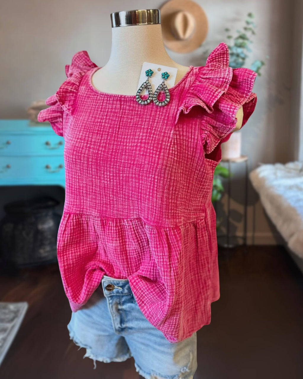 Ruffle Washed Texture Top