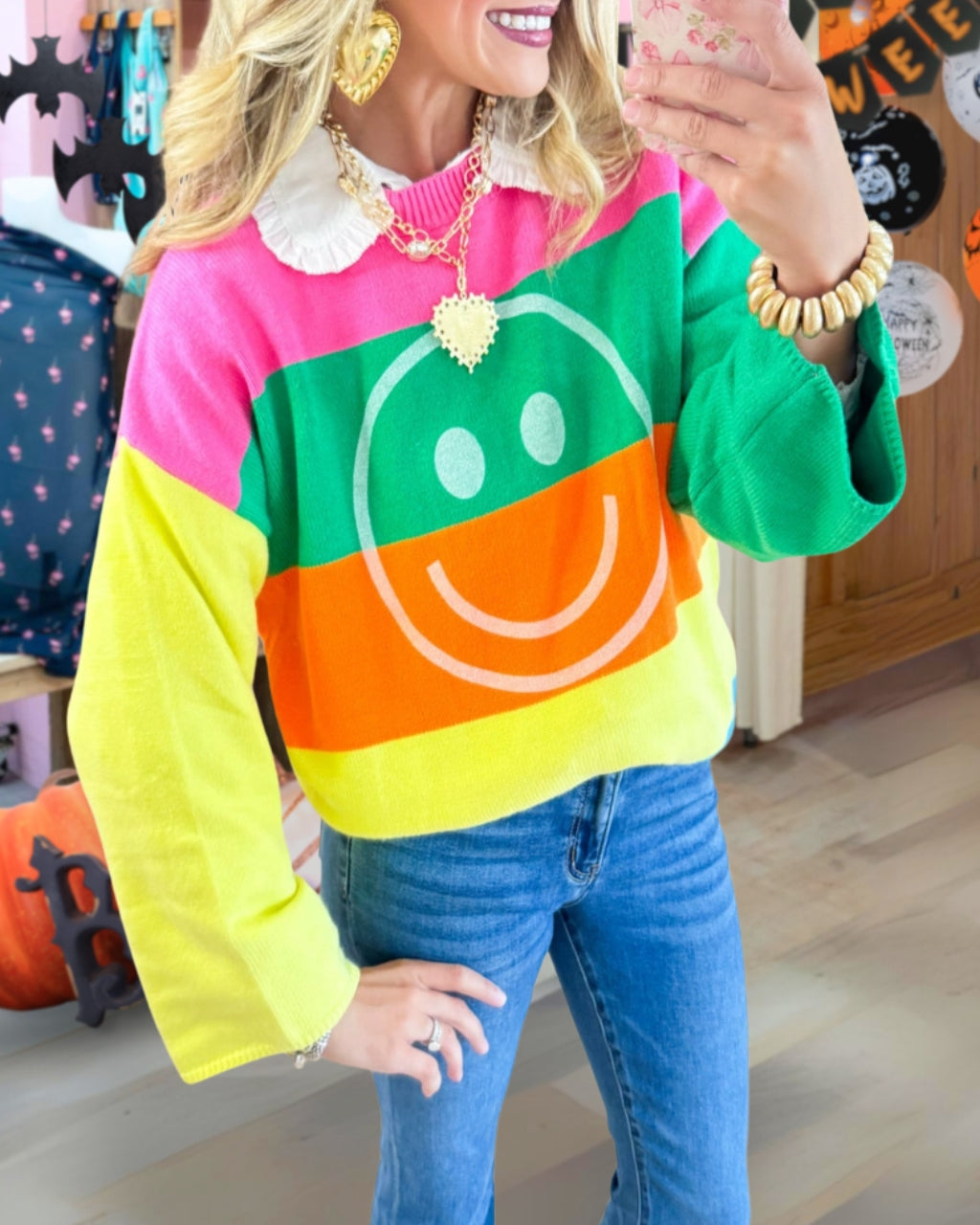 Smiley Rainbow Stripe Sweatshirt