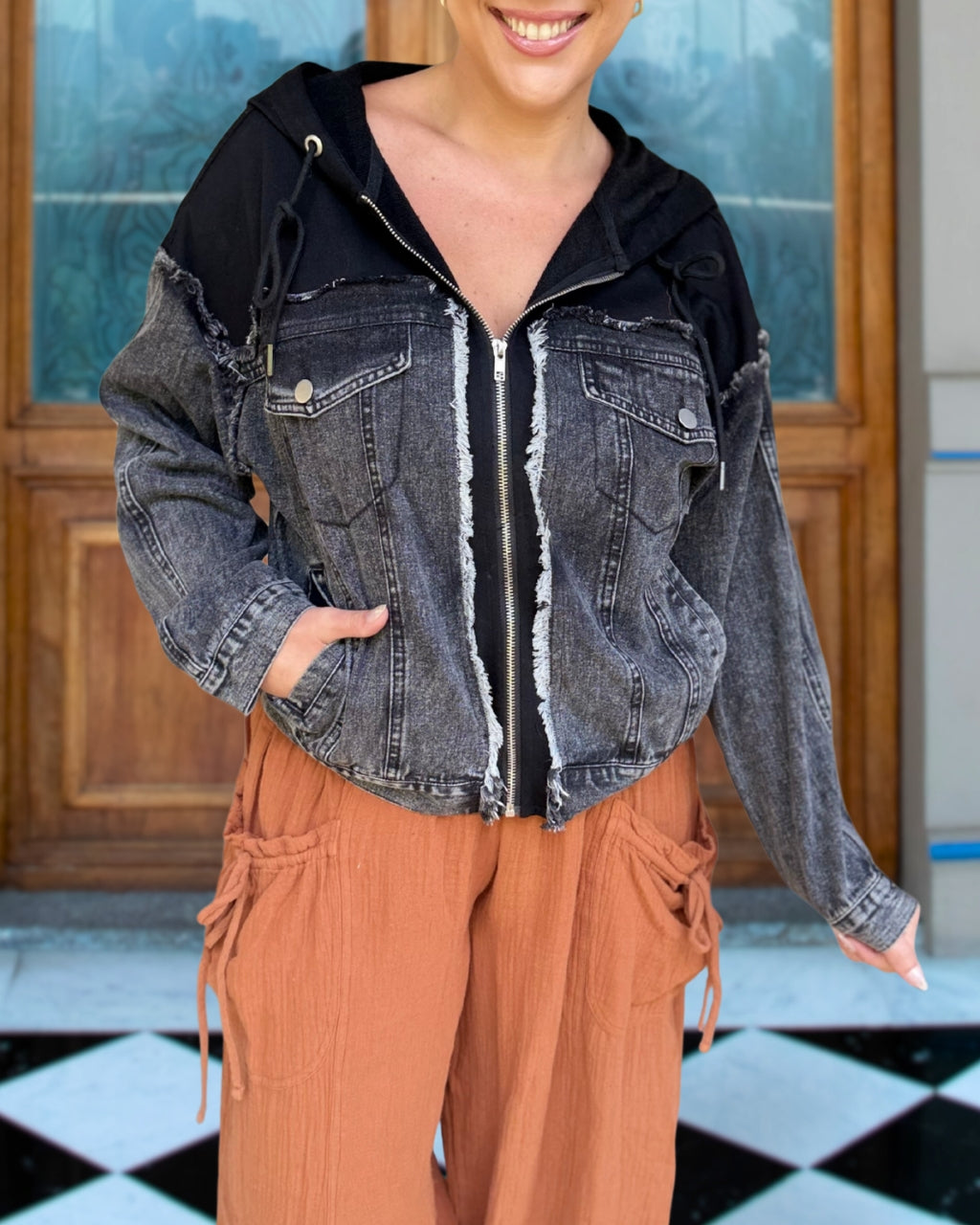 Hooded Denim Patchwork Jacket