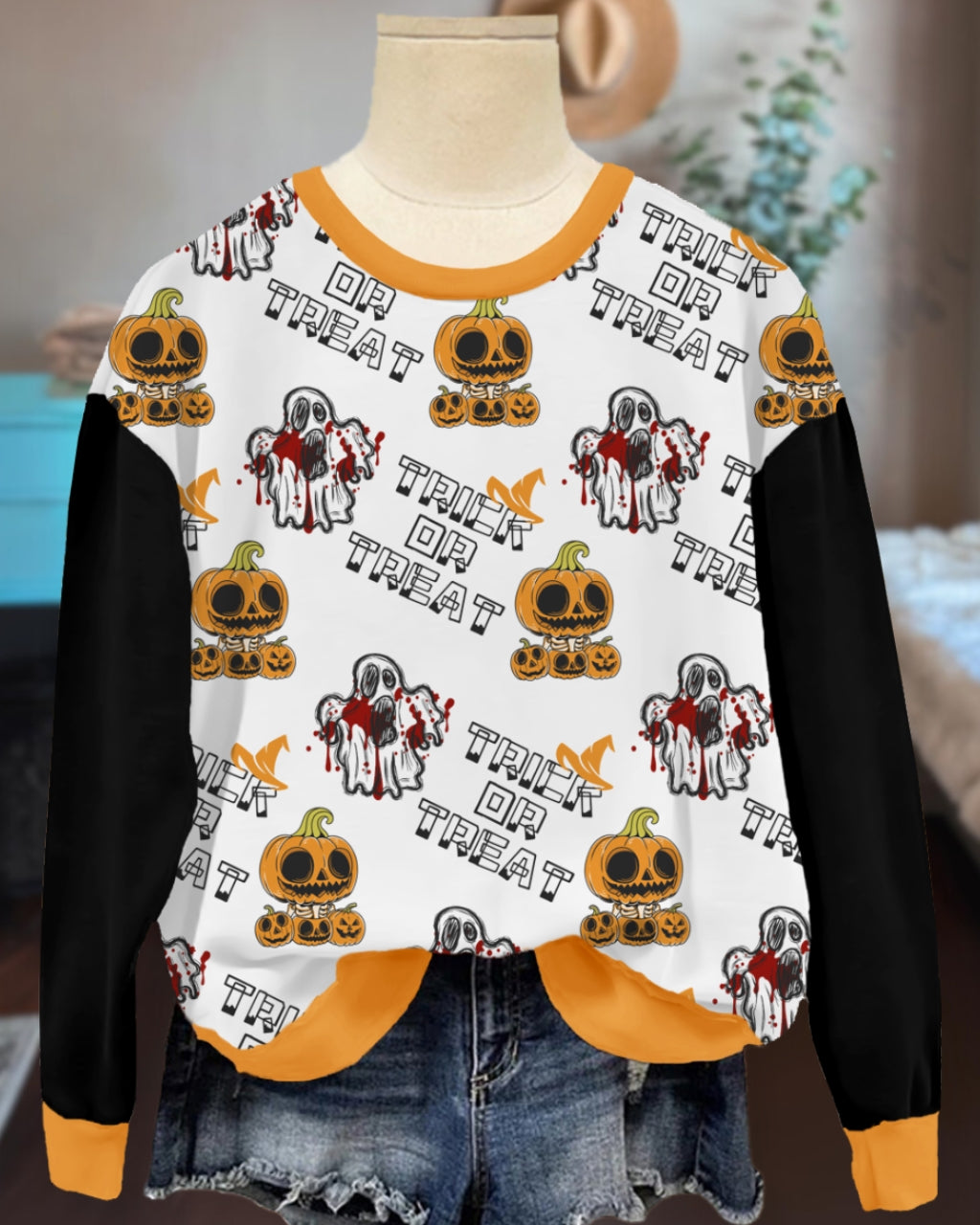 Halloween Trick or Treat Ghost Pumpkin Sweatshirt