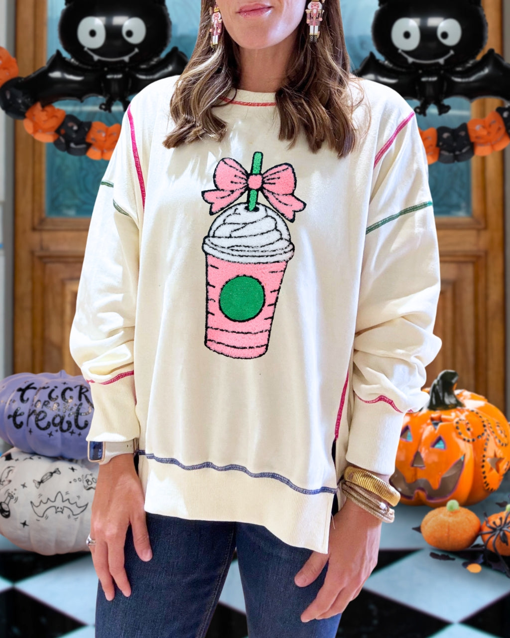 PSL Reverse Sewn Bow Pumpkin Latte Pullover