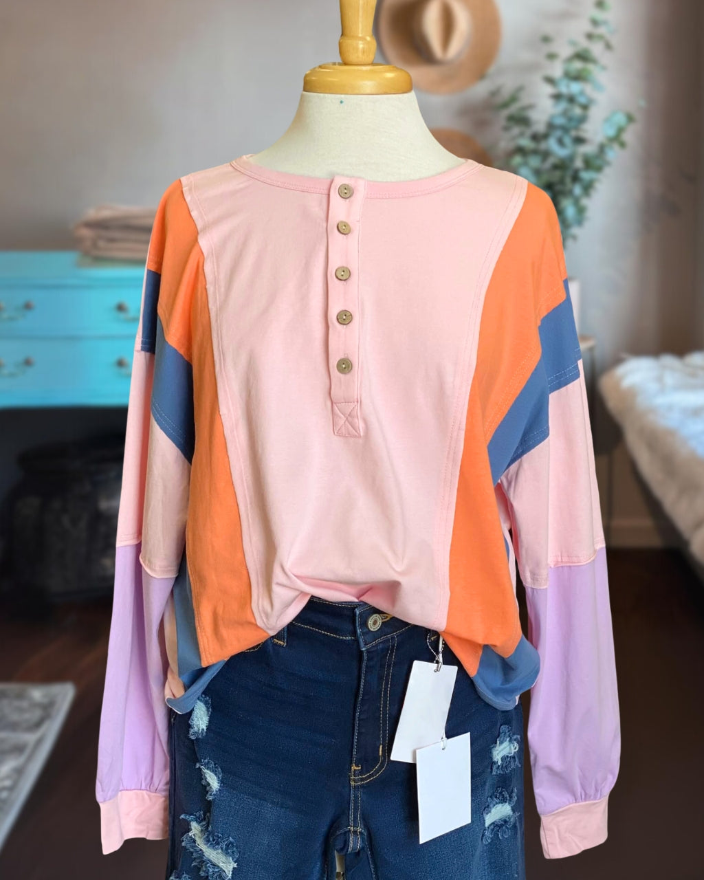 Chic Patchwork Henley Top
