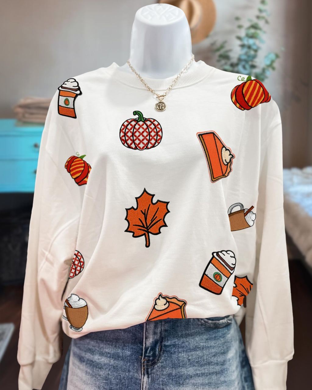 Fun Harvest Season PSL Embroidered Pullover