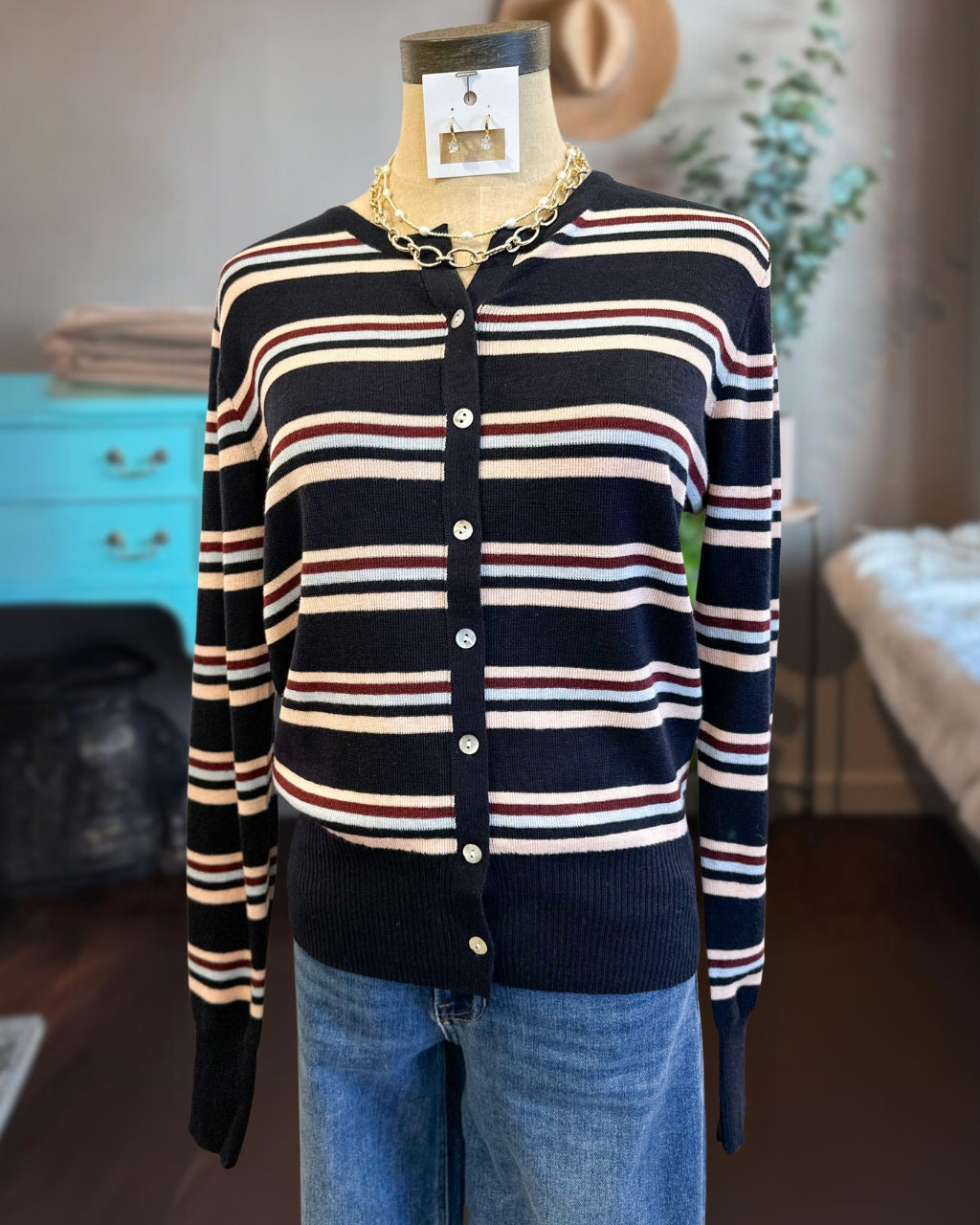 Playful Striped Button Cardigan