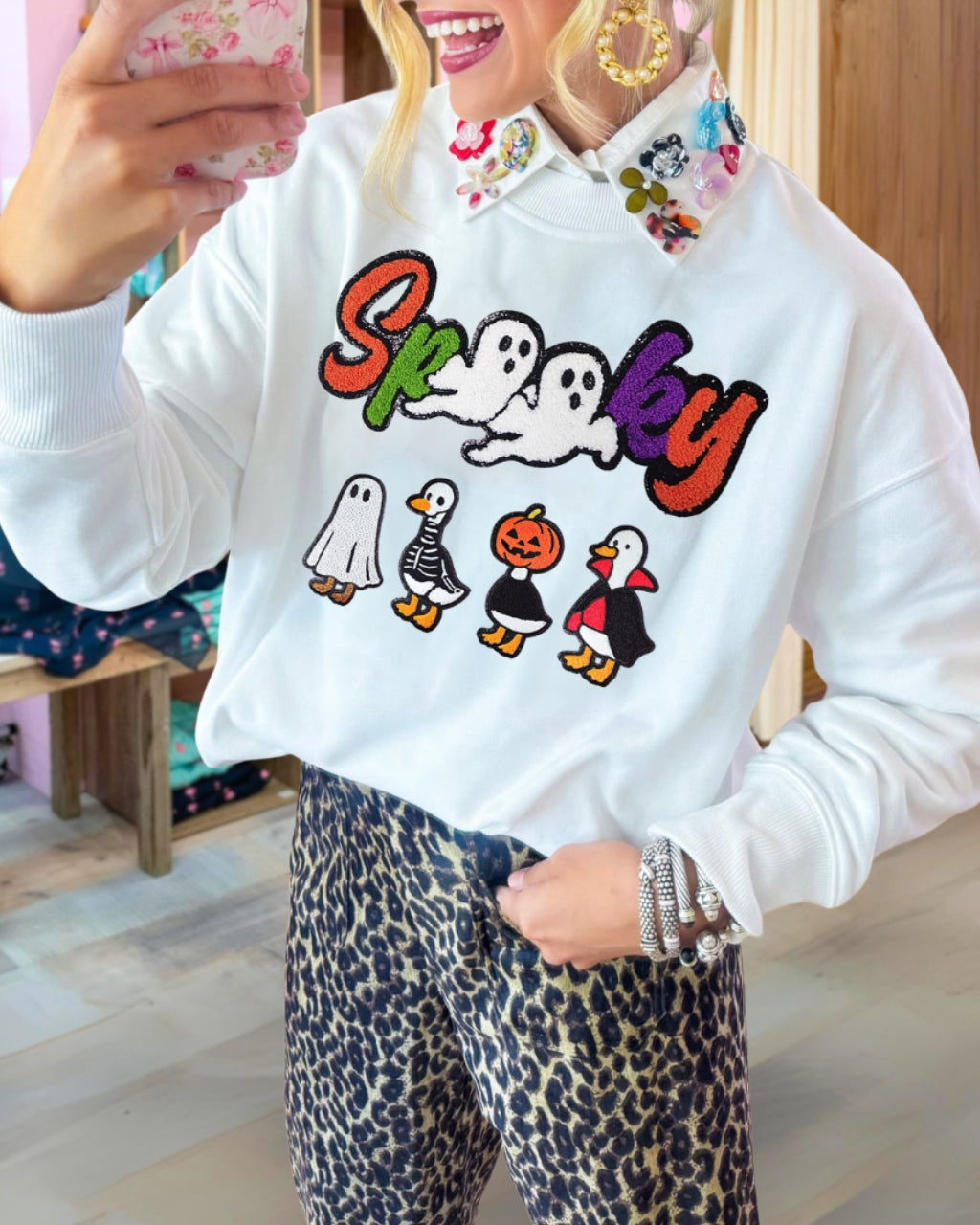 Playful Duck Spooky Sequin Pullover