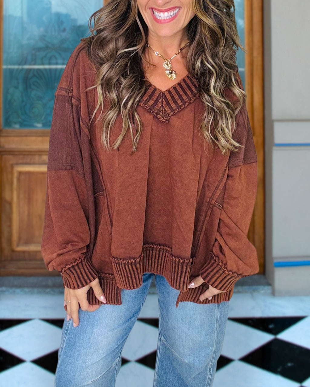 Day Night  V-Neck Sweatshirt