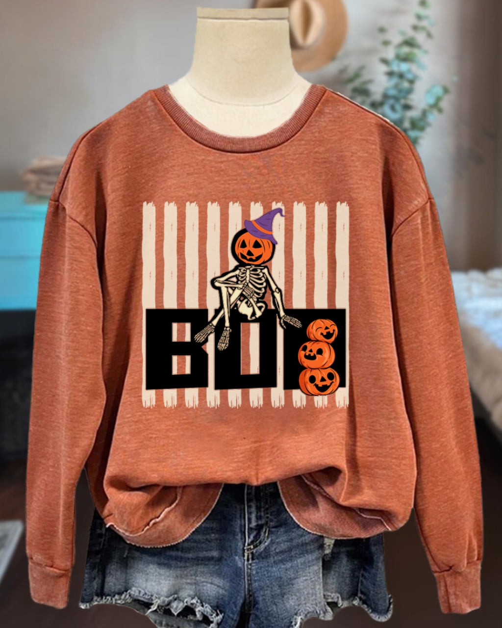 Halloween Boo Witch Hat Pumpkin Skeleton Sweatshirt