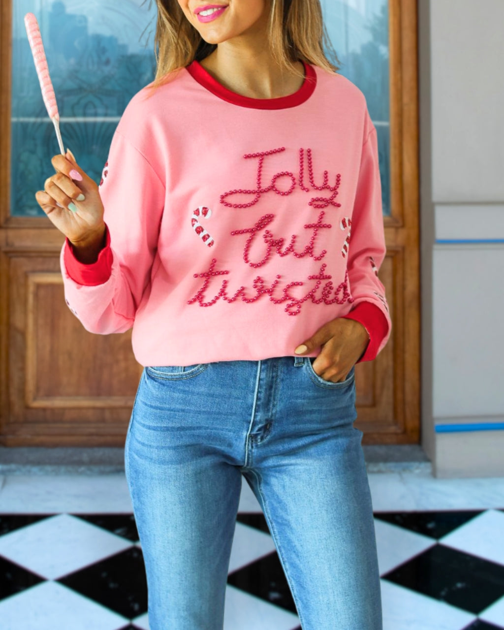 Playful Jolly But Twist Beaded Sweatshirt